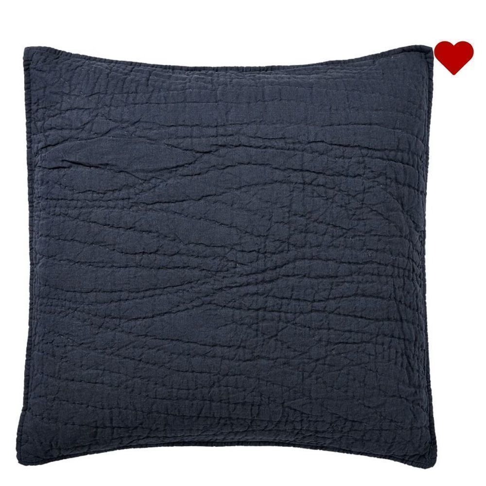 PB Pair of Belgian Flax Linen Handcrafted Quilted Shams, Midnight 26” Euro